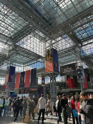 Runners at the marathon expo hall