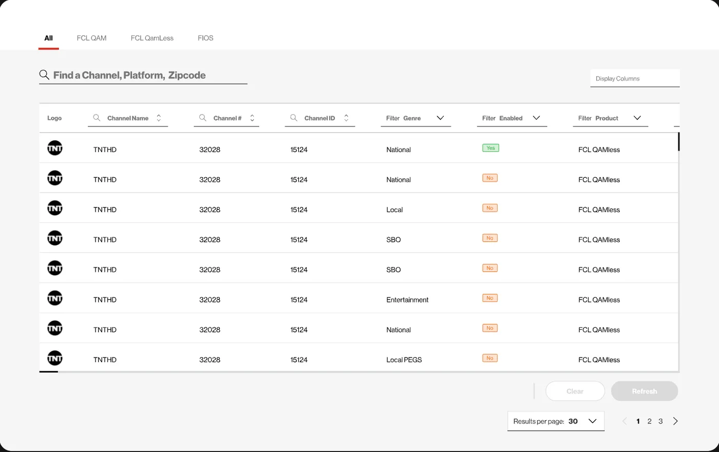 Console dashboard with search field